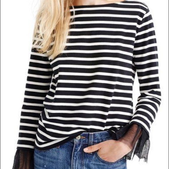 J. Crew Tops - J Crew Striped Tulle Cuff Long Sleeve Sz XS